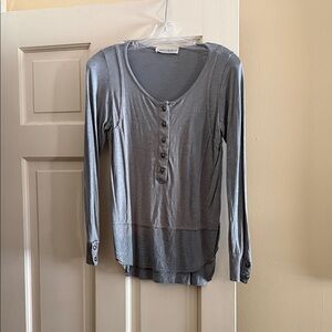 Stylish Gray Long Sleeve Button Top